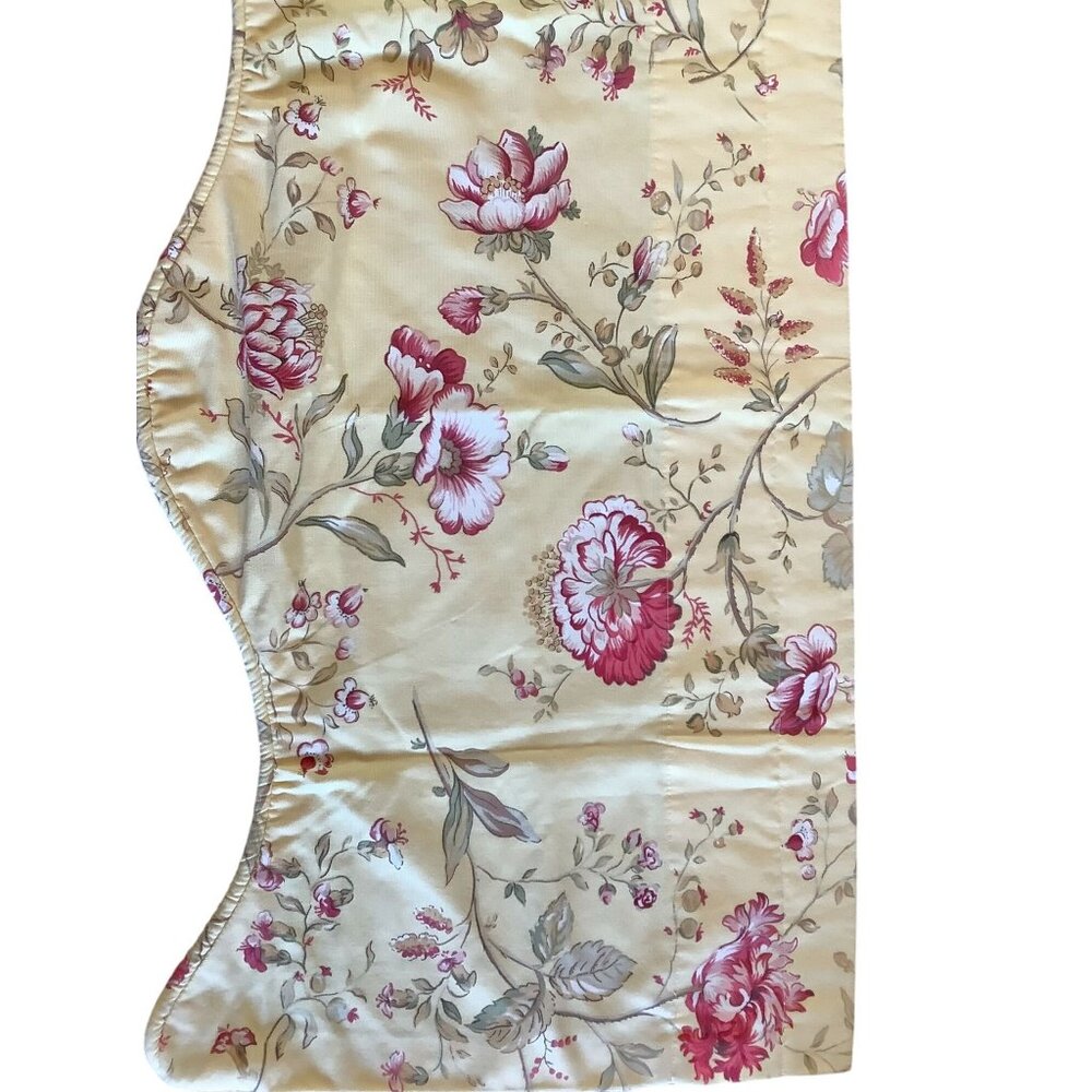 Vintage Floral Valance Curtain Yellow With Pink & Green Botanical Design Scallop - Picture 4 of 5